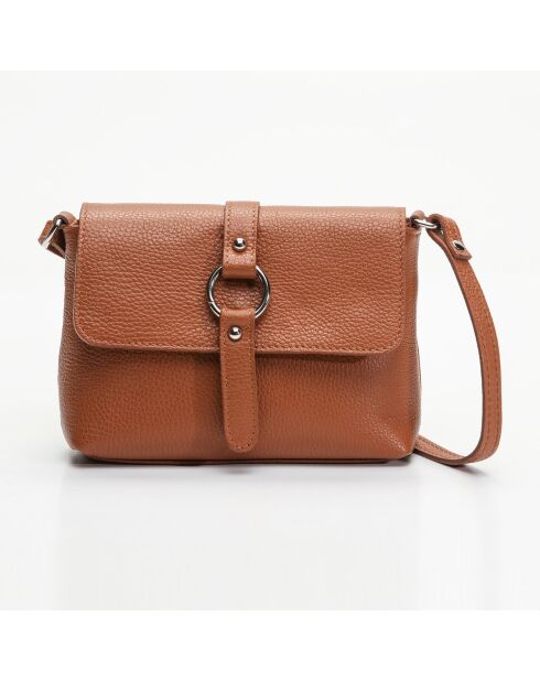 Sac bandoulière en Cuir Ring camel - 21x5x16 cm