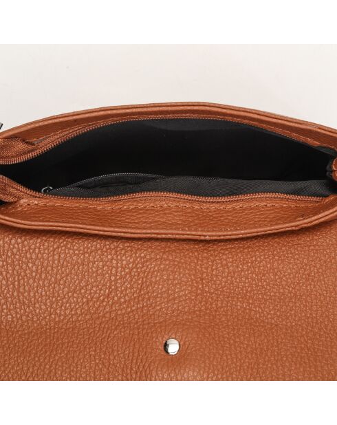 Sac bandoulière en Cuir Ring camel - 21x5x16 cm