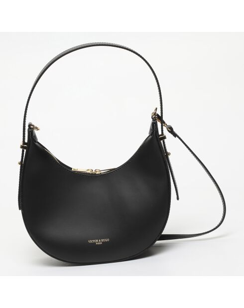 Zwarte Bruna leren schoudertas - 25x15x8,5 cm