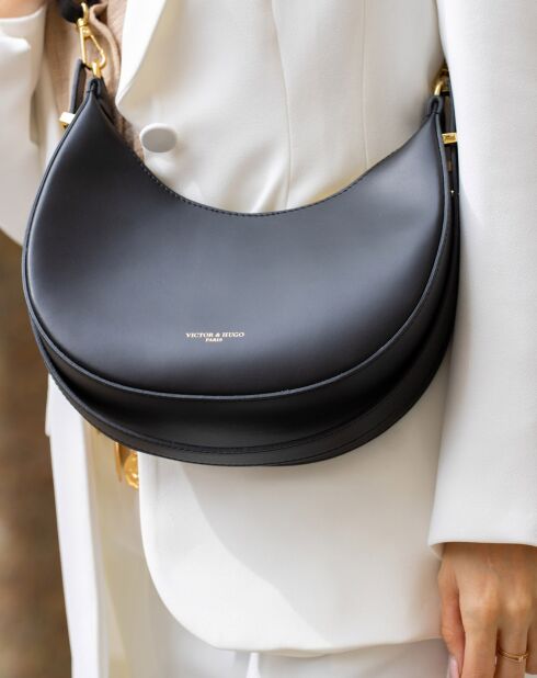 Zwarte Bruna leren schoudertas - 25x15x8,5 cm