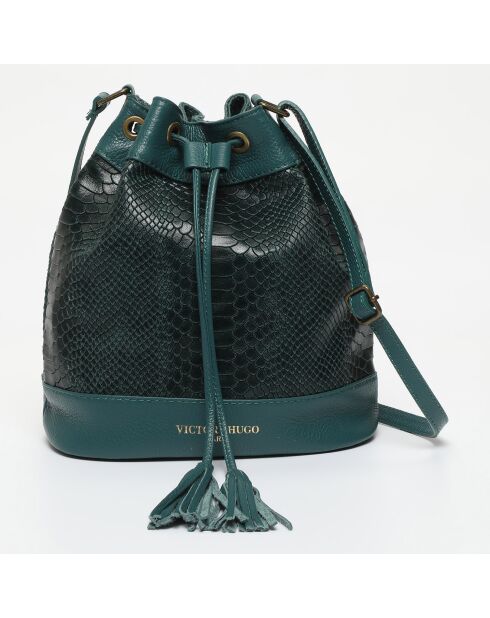 Beuteltasche aus kirschgrünem Leder - 33x28x14 cm