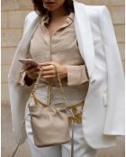 Sac bandoulière en Cuir Eonora beige - 17x19.5x15 cm