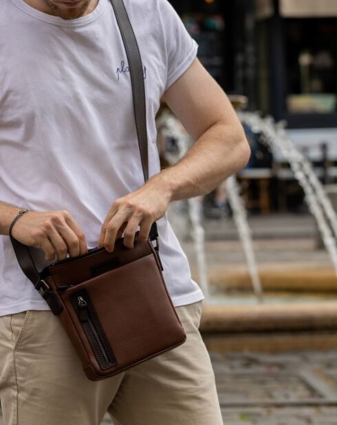 Sacoche en Cuir Giorgio marron - 20x23x4 cm