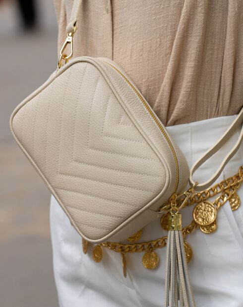 Sac bandoulière en Cuir Nat beige - 20x15x6 cm