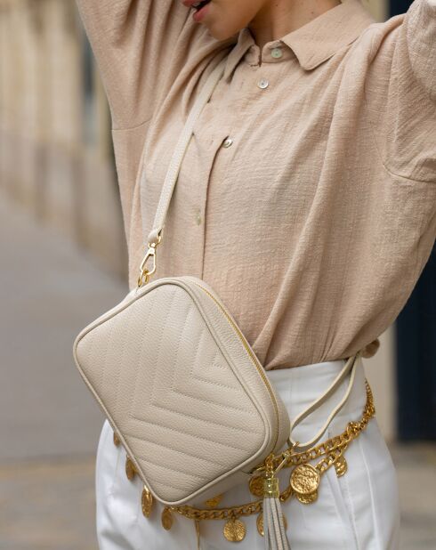 Sac bandoulière en Cuir Nat beige - 20x15x6 cm