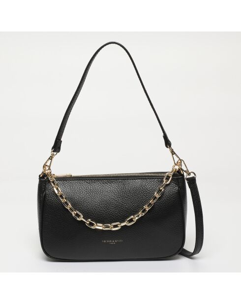 Sac porté épaule en Cuir Paola noir - 25x15x6 cm