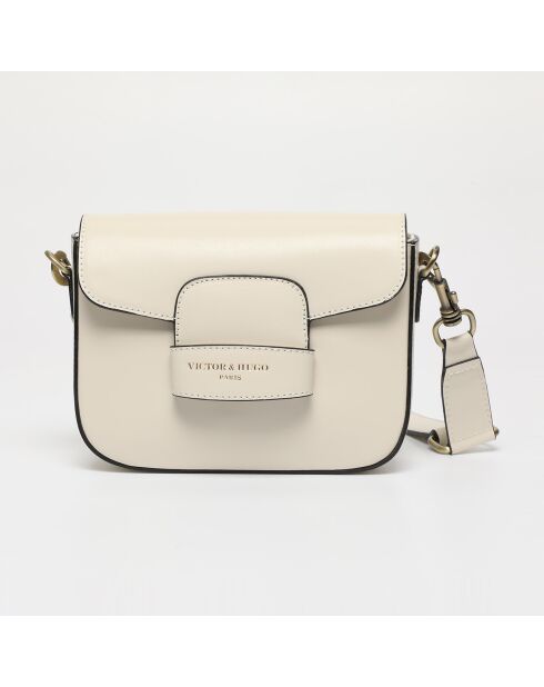 Sac bandoulière en Cuir Eliane blanc cassé - 26x16x6 cm