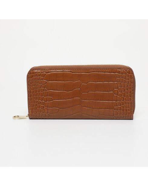 Portefeuille en Cuir croco Elia camel - 19.5x10.5 cm