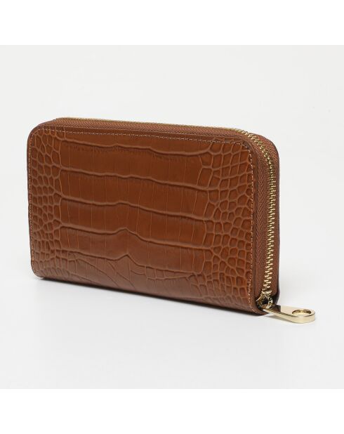Portefeuille en Cuir croco Elia camel - 19.5x10.5 cm