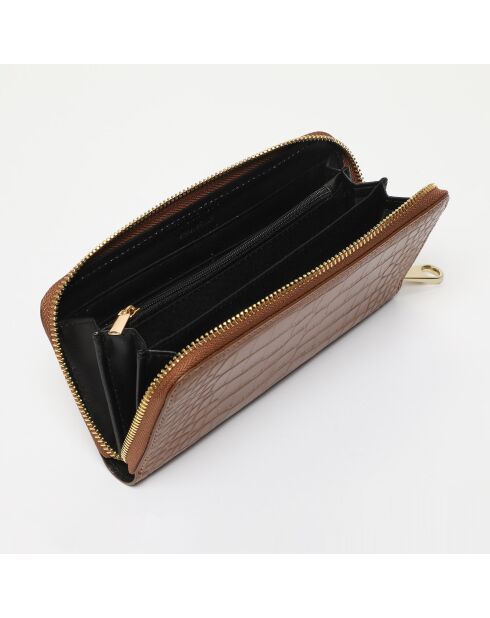 Portefeuille en Cuir croco Elia camel - 19.5x10.5 cm