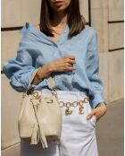 Sac seau en Cuir Mini Livy blanc cassé - 18x21.5x11 cm