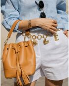 Mini Livy Beuteltasche aus Leder, Camel, 18 x 21,5 x 11 cm