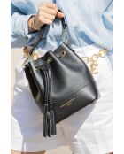 Mini Livy zwarte leren emmertas - 18x21,5x11 cm