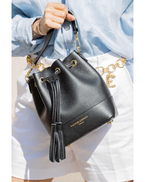 Mini Livy zwarte leren emmertas - 18x21,5x11 cm