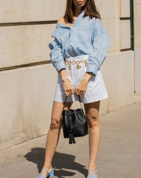 Mini Livy zwarte leren emmertas - 18x21,5x11 cm