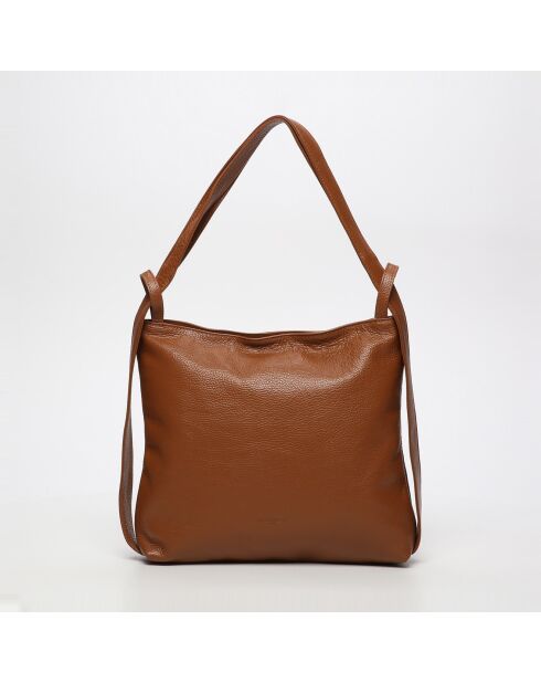 Bolso de hombro Teva de piel camel - 40x36x9 cm