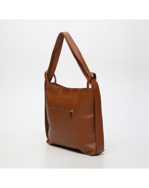 Bolso de hombro Teva de piel camel - 40x36x9 cm