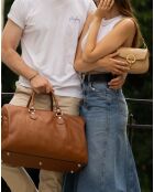 Sac week-end en Cuir Claude camel - 49x30x20 cm