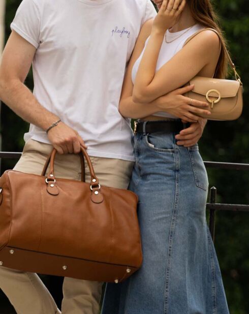 Sac week-end en Cuir Claude camel - 49x30x20 cm