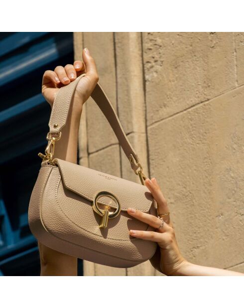 Schultertasche aus Leder in Schwarz und Beige - 20x14x5 cm