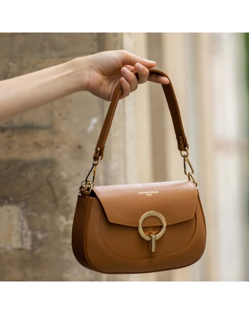 Sac bandoulière en Cuir Nour camel - 20x14x5 cm