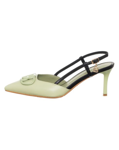 Slingbacks Lona vert d'eau/noir - Talon 7 cm