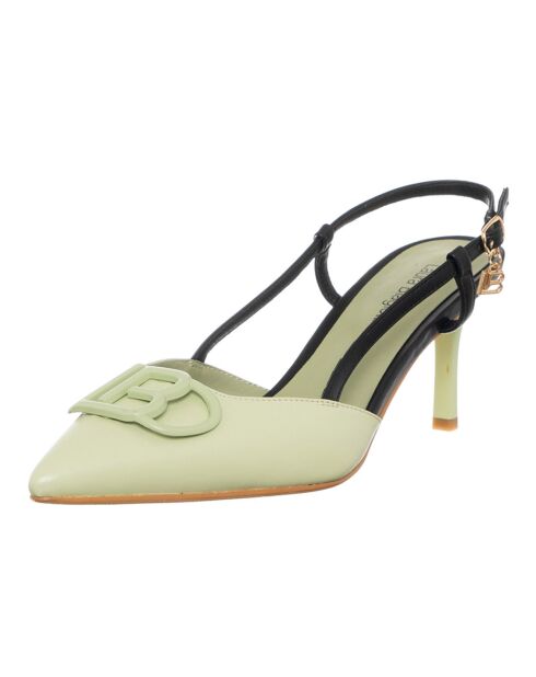 Slingbacks Lona vert d'eau/noir - Talon 7 cm