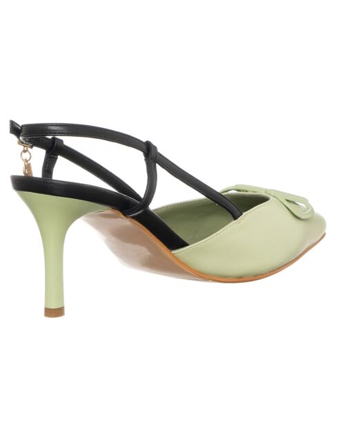 Slingbacks Lona vert d'eau/noir - Talon 7 cm