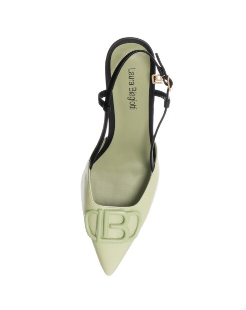 Slingbacks von Lona, wassergrün/schwarz, 7 cm Absatz