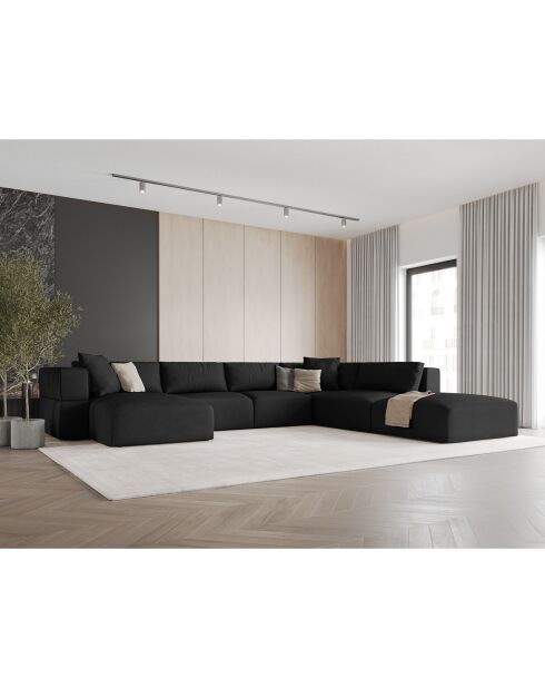Canapé d'angle Panoramique droit Esther 6 Places noir - 380x298x78 cm