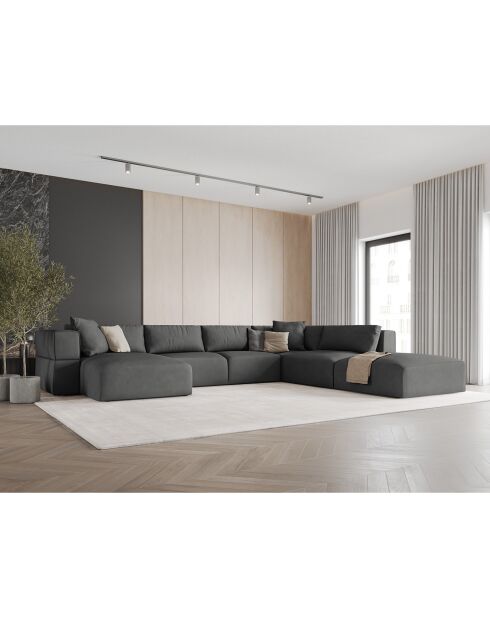 Canapé d'angle Panoramique droit Esther 6 Places gris foncé - 380x298x78 cm