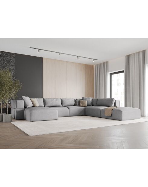 Canapé d'angle Panoramique droit Esther 6 Places gris clair - 380x298x78 cm