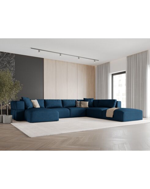 Canapé d'angle Panoramique droit Esther 6 Places bleu roi - 380x298x78 cm