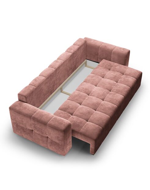 Canapé Velours Convertible avec Coffre Luca 3 Places rose - 250x105x87 cm