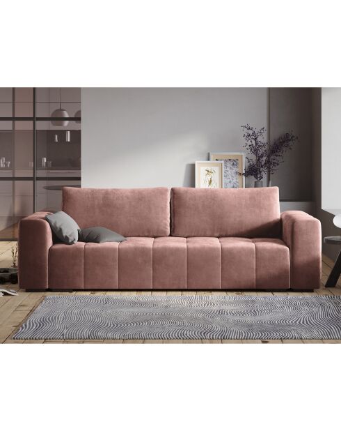 Canapé Velours Convertible avec Coffre Luca 3 Places rose - 250x105x87 cm