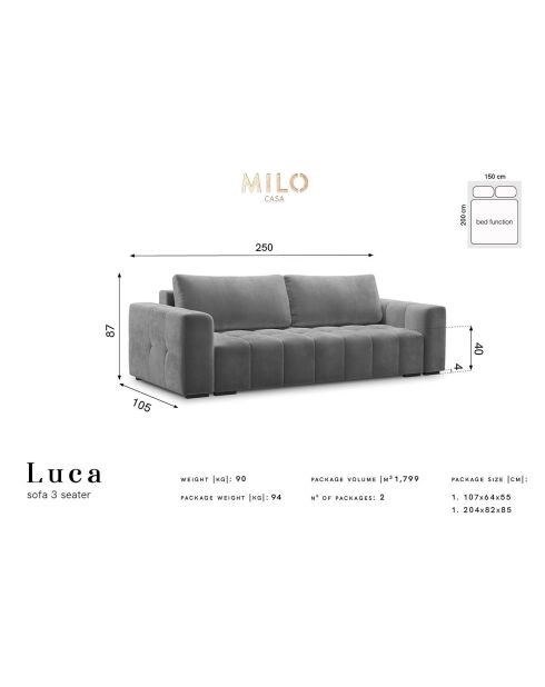 Canapé Velours Convertible avec Coffre Luca 3 Places rouge foncé - 250x105x87 cm