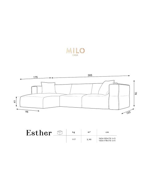 Canapé d'angle Gauche Esther 4 Places beige - 305x175x78 cm