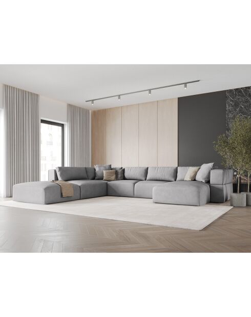 Canapé d'angle Panoramique gauche Esther 6 Places gris clair - 380x298x78 cm