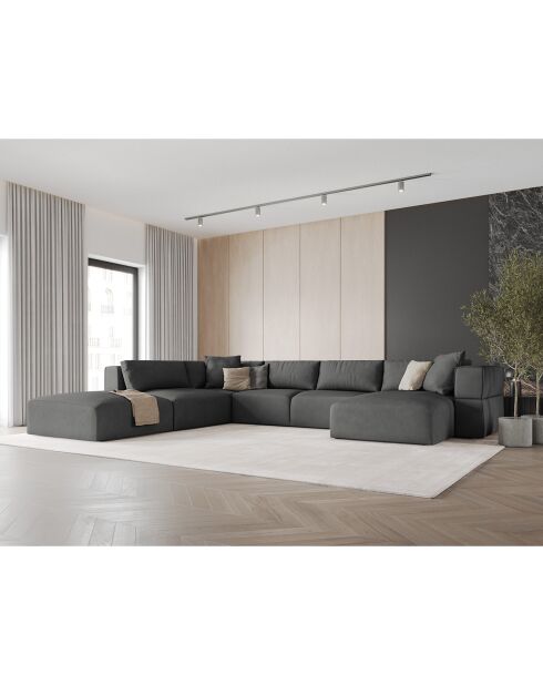 Canapé d'angle Panoramique gauche Esther 6 Places gris foncé - 380x298x78 cm