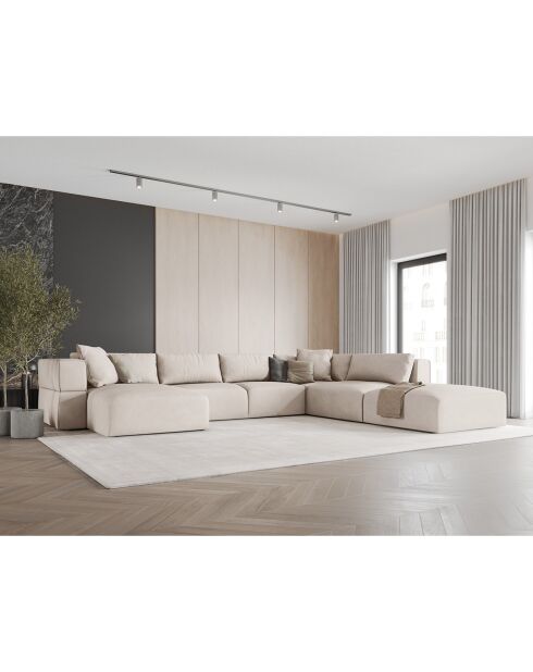 Canapé d'angle Panoramique droit Esther 6 Places beige - 380x298x78 cm