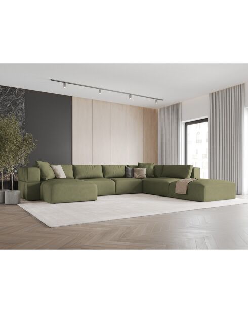 Canapé d'angle Panoramique droit Esther 6 Places vert clair - 380x298x78 cm