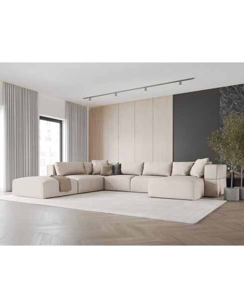 Canapé d'angle Panoramique gauche Esther 6 Places beige - 380x298x78 cm
