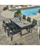 Ensemble de jardin Table OLHOS-TB250 avec rallonge +  6 fauteuils ALU-MIAMI-FT empilables gris anthracite