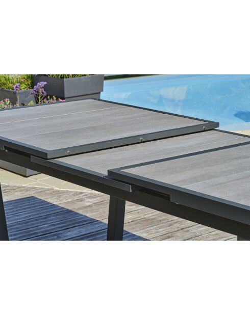 Ensemble de jardin Table OLHOS-TB250 avec rallonge +  6 fauteuils ALU-MIAMI-FT empilables gris anthracite