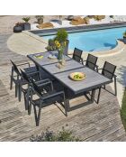 Ensemble de jardin Table OLHOS-TB250 avec rallonge +  6 fauteuils ALU-MIAMI-FT empilables gris anthracite