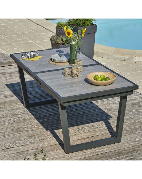 Ensemble de jardin Table OLHOS-TB250 avec rallonge +  6 fauteuils ALU-MIAMI-FT empilables gris anthracite