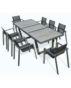 Tuinset OLHOS-TB250 tafel met verlengstuk + 8 stapelbare ALU-MIAMI-FT fauteuils antracietgrijs