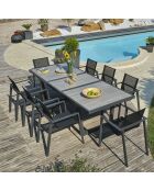 Tuinset OLHOS-TB250 tafel met verlengstuk + 8 stapelbare ALU-MIAMI-FT fauteuils antracietgrijs
