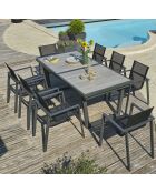 Tuinset OLHOS-TB250 tafel met verlengstuk + 8 stapelbare ALU-MIAMI-FT fauteuils antracietgrijs