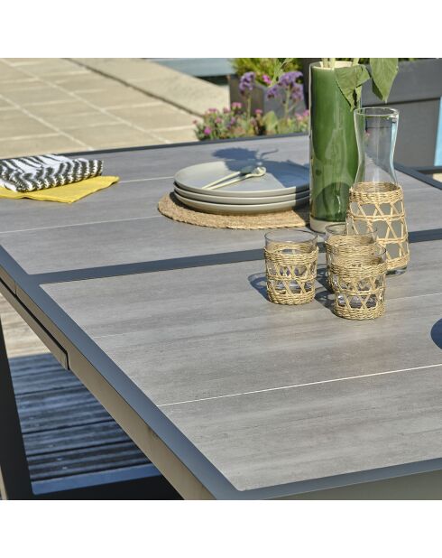 Tuinset OLHOS-TB250 tafel met verlengstuk + 8 stapelbare ALU-MIAMI-FT fauteuils antracietgrijs